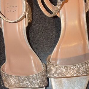 a.new day gold rhinestone ankle-strap heeled sandals